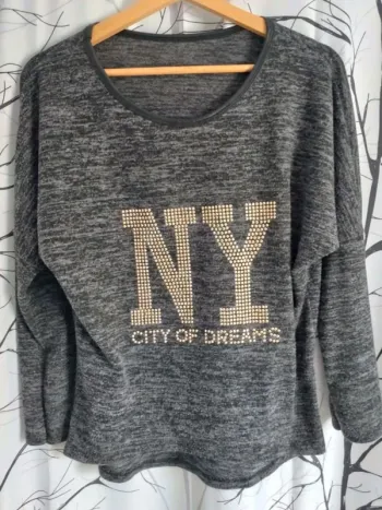 Pull fin manches longues femme gris chiné NY City of Dreams