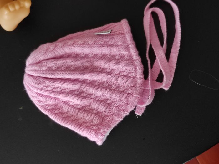Bonnet bébé fille 1 mois en coton doublé – torsade rose - photo numéro 4