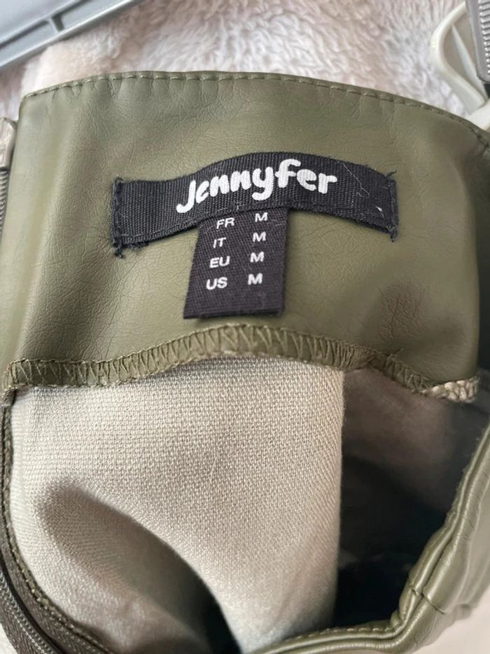 Mini-jupe sexy en cuir droite moulante vert kaki effet froncé plissé et fermeture éclair - photo numéro 6