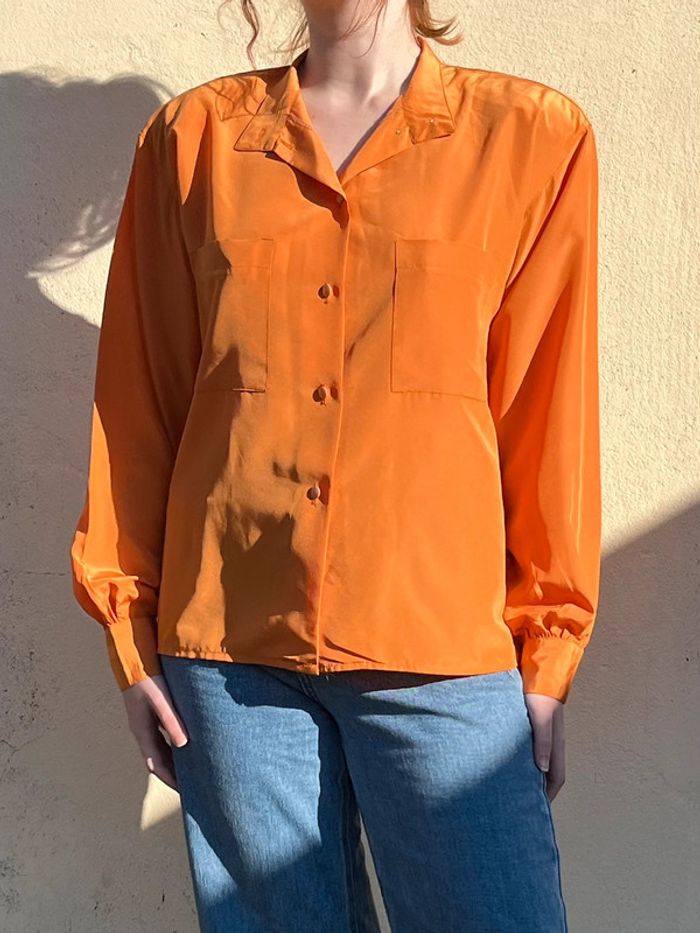 Chemise fluide manches longues bouffantes et épaulettes - orange satiné - photo numéro 4