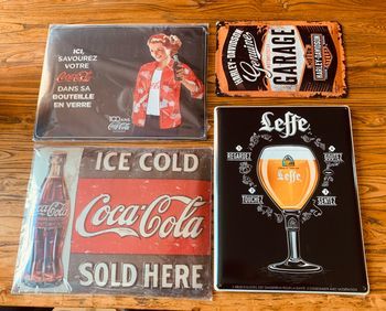 Lot de 4 plaques Deco Coca Leffe Harley Davidson