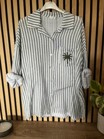 Chemise rayée kaki blanc taille unique