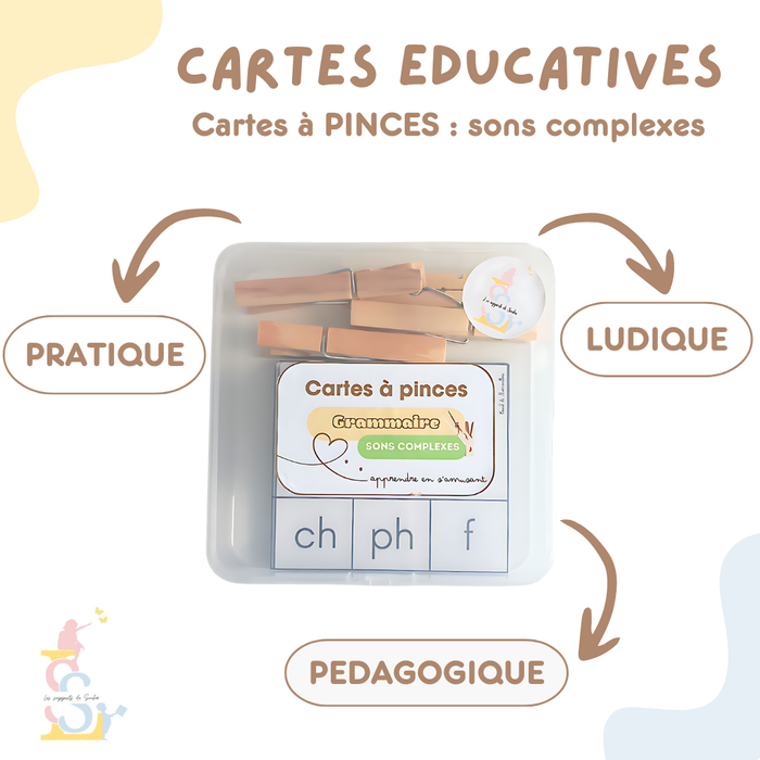 Cartes éducatives (à pinces) : sons complexes + boîte de rangement offerte - photo numéro 1