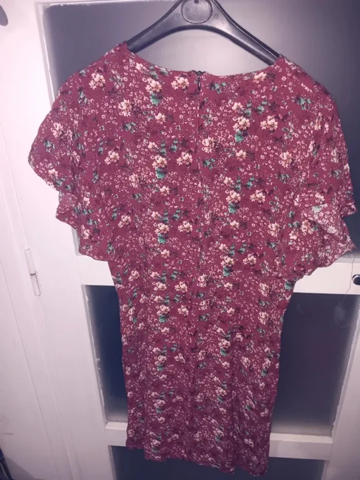 Robe fleurie bordeaux tailld 40 manches courtes, style bohème chic - photo numéro 3