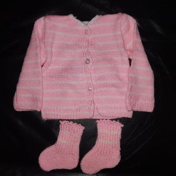 Ensemble gilet chaussette laine fait main