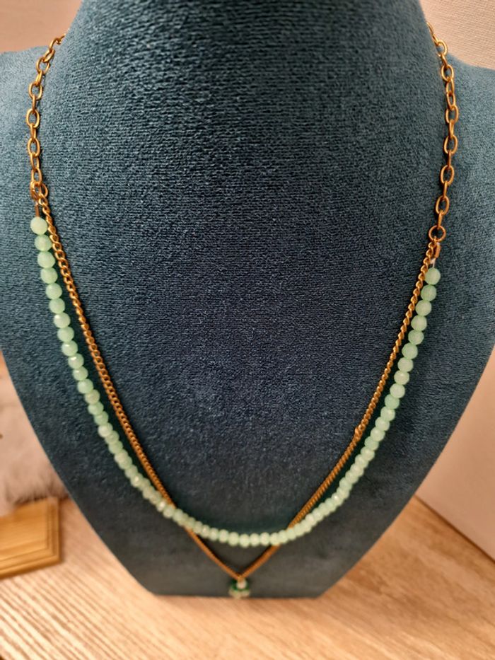 Collier Sautoir Doré Vert - photo numéro 7