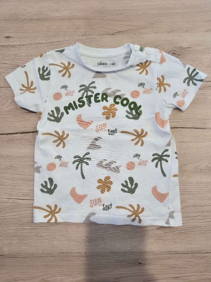 Tee-shirt manches courtes blanc à motifs, Gémo, 18 mois.
