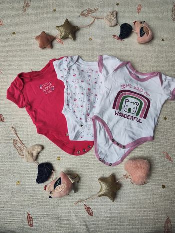 Lot 3 bodys bébé fille – taille 0-3 mois