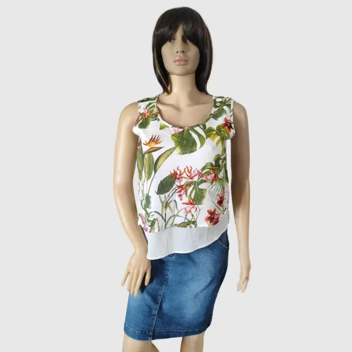 Haut Double Épaisseur Imprimé Tropical, Taille M - Style Unique et Frais pour l'Été ! - photo numéro 2
