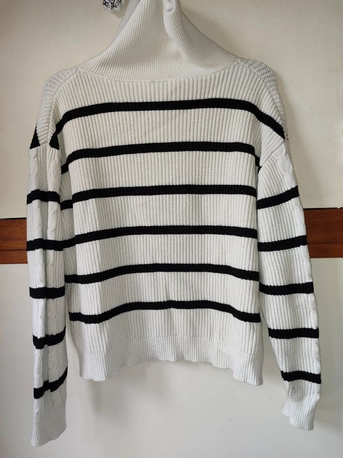 Pull marinière rayé noir et blanc Pimkie taille S - photo numéro 3