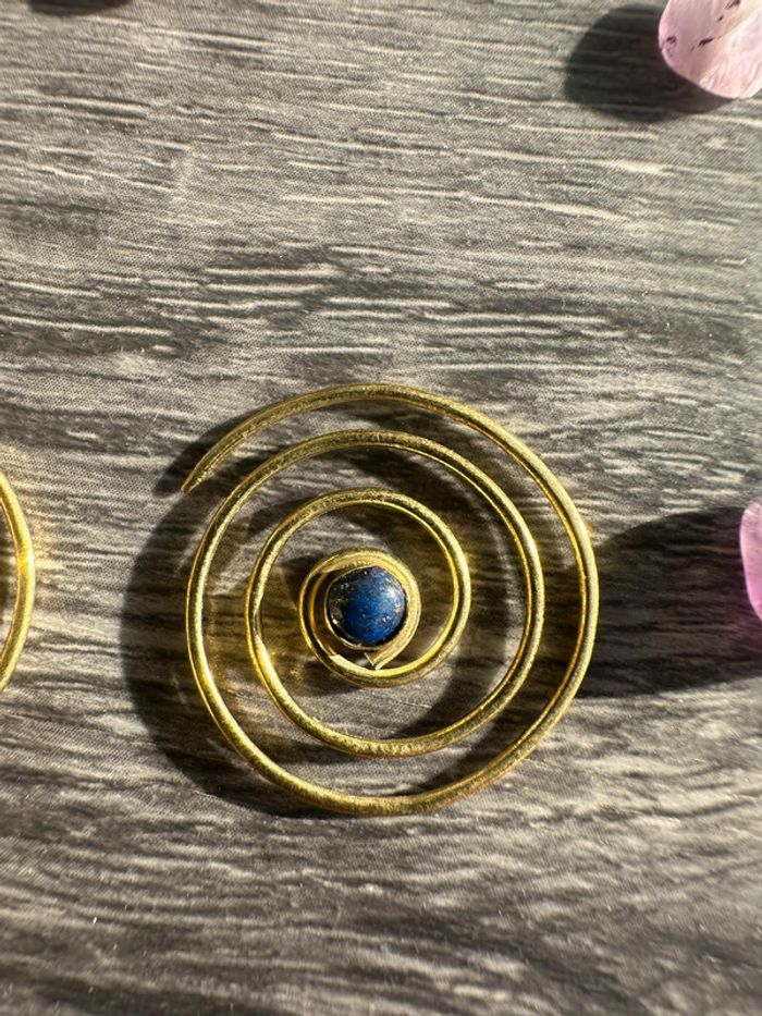 Boucles d'oreilles bronze et Lapis Lazuli véritable - Pierre naturelle - photo numéro 4