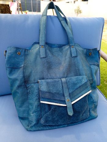 Sac cabas cuir bleu Pièces