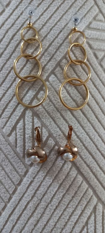 Lot 2 Paires Boucles d' Oreilles Dorées 