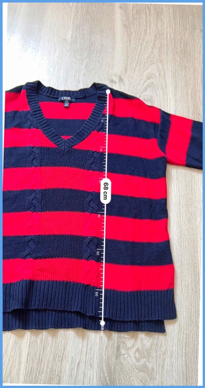 Pull torsadé Femme Chaps Rouge et Bleu marine Taille L - photo numéro 4