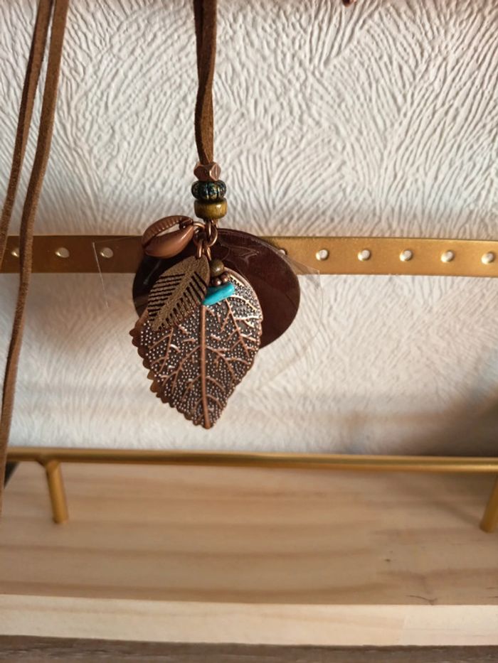 Parure collier + boucles d’oreilles – Style bohème feuilles - photo numéro 2
