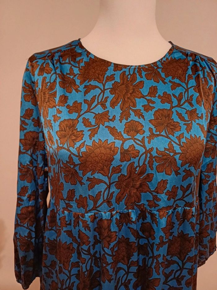 Robe fluide bleue et marron Sfera taille L 40 - photo numéro 3