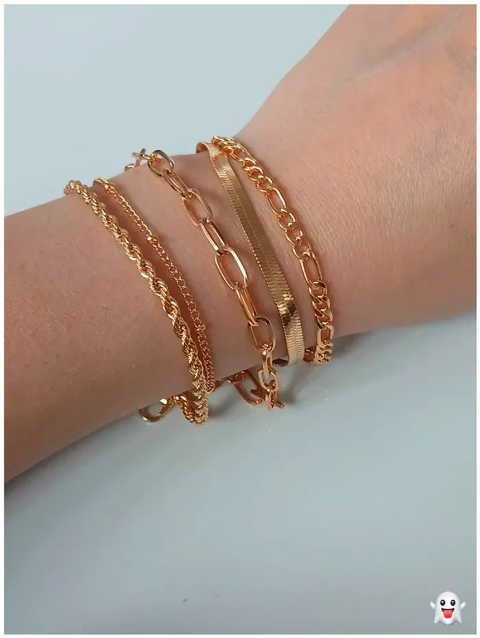 Lot bracelets chaîne doré tendance-look chic et stylé - photo numéro 2