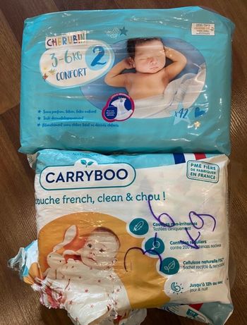 Lot 58 couches taille 2 (3-6kg) carryboo chérubin 