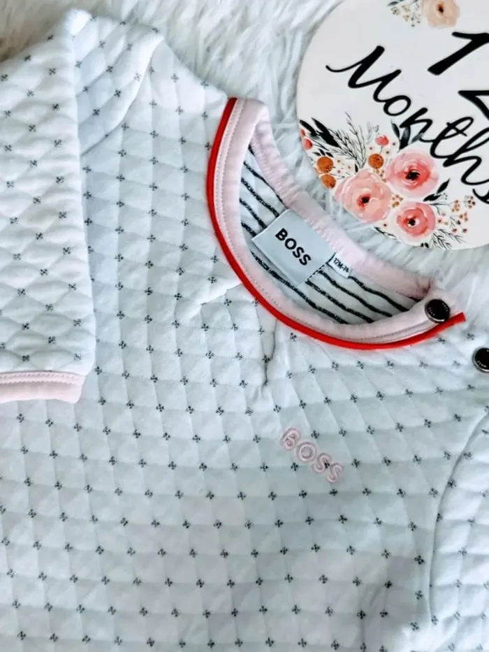 Robe molleton boss+chaussettes hautes rose et barrettes cheveux fille 12 mois 🎀 - photo numéro 4