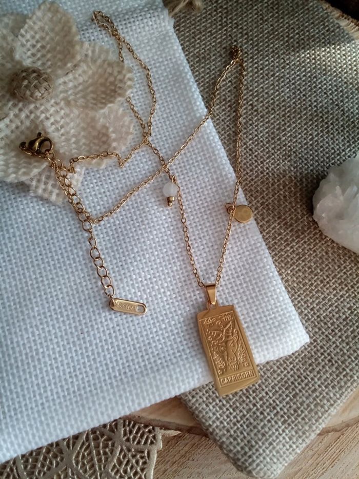 Collier signe astrologique capricorne et pierre de lune 🌙.