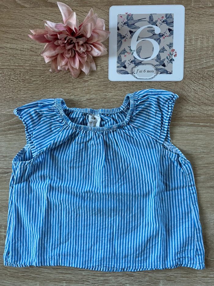 Joli débardeur rayé bleu et blanc 6 mois H&M TBE