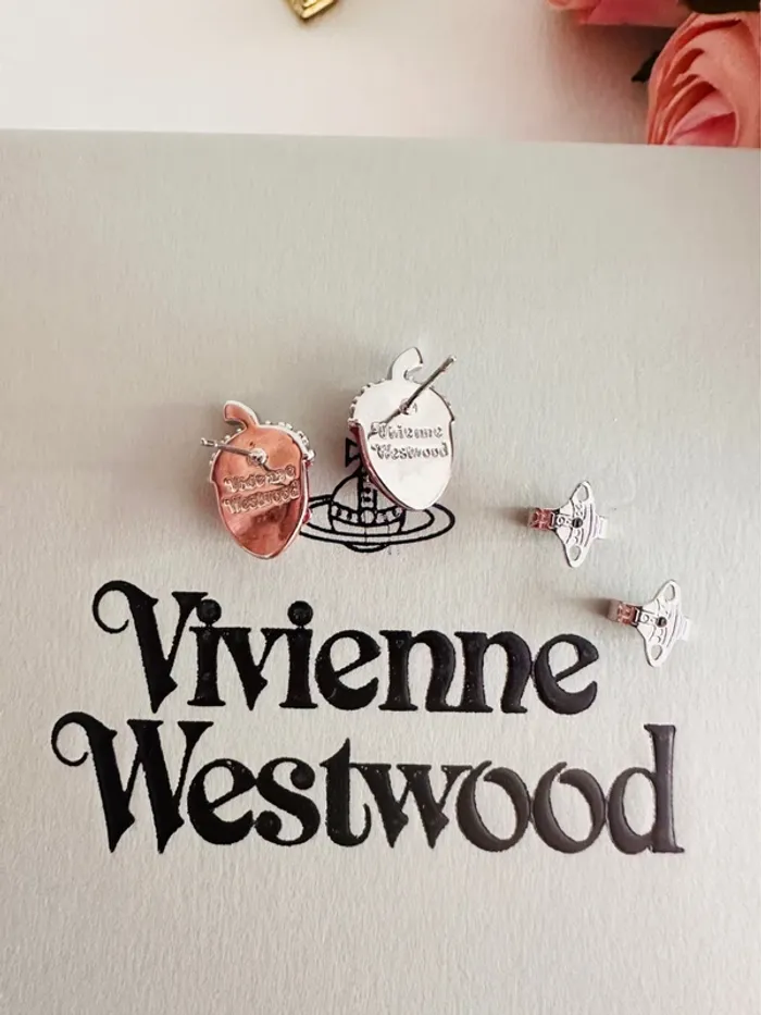 Boucles d’oreilles Vivienne Westwood noisettes rouges & strass – Modèle rare - photo numéro 5