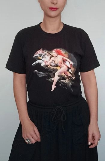 T-shirt unisexe noir dessin féérie légende taille 36