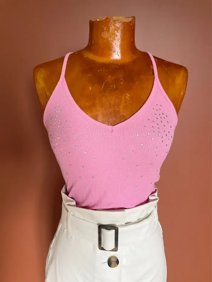 Petit top rose à strass vintage - photo numéro 3