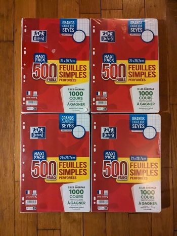 1 paquet ou + de 500 feuilles simples oxford