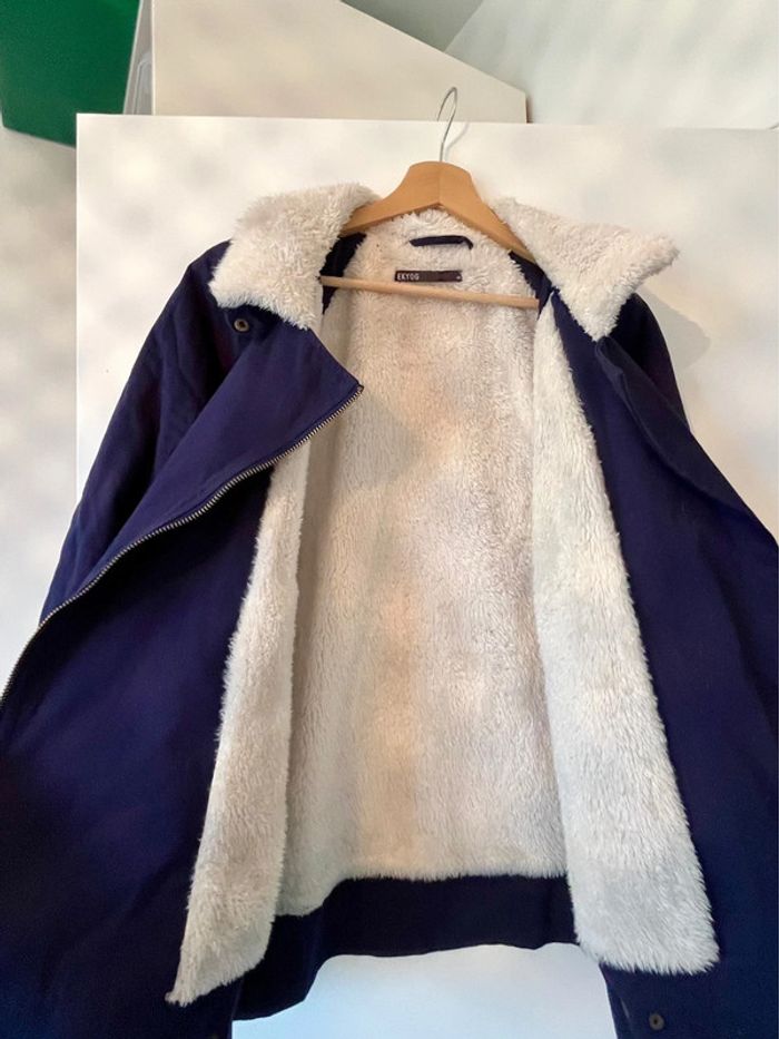 Blouson ekyog bleu et sherpa Teddy blanc cassé 40 - photo numéro 3