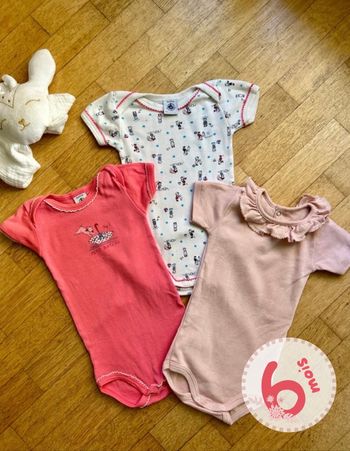 Lot de 3 Bodies Manches Courtes PETIT BATEAU 6 Mois | Parfait État
