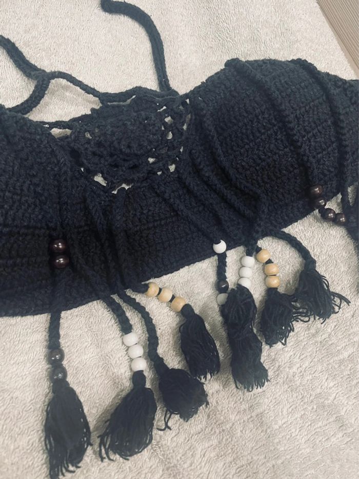 Haut de maillot de bain en tricot a franges avec perles - photo numéro 4