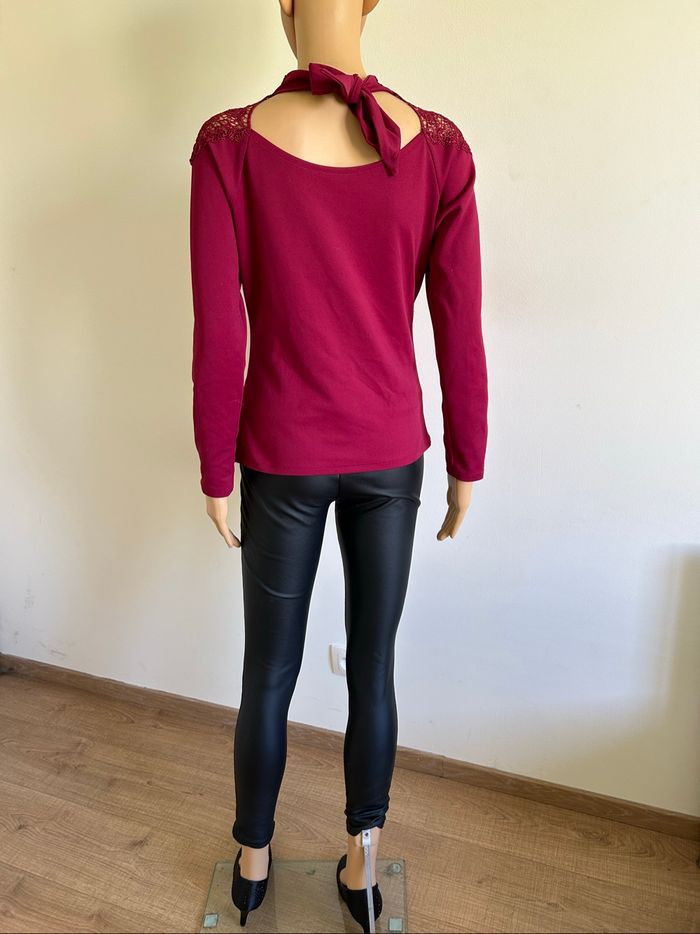 Haut bordeaux avec dentelle Morgan taille M comme neuf - photo numéro 6