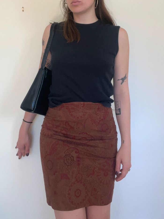 Mini jupe crayon - vintage skirt 70's/ folk inspired - photo numéro 4