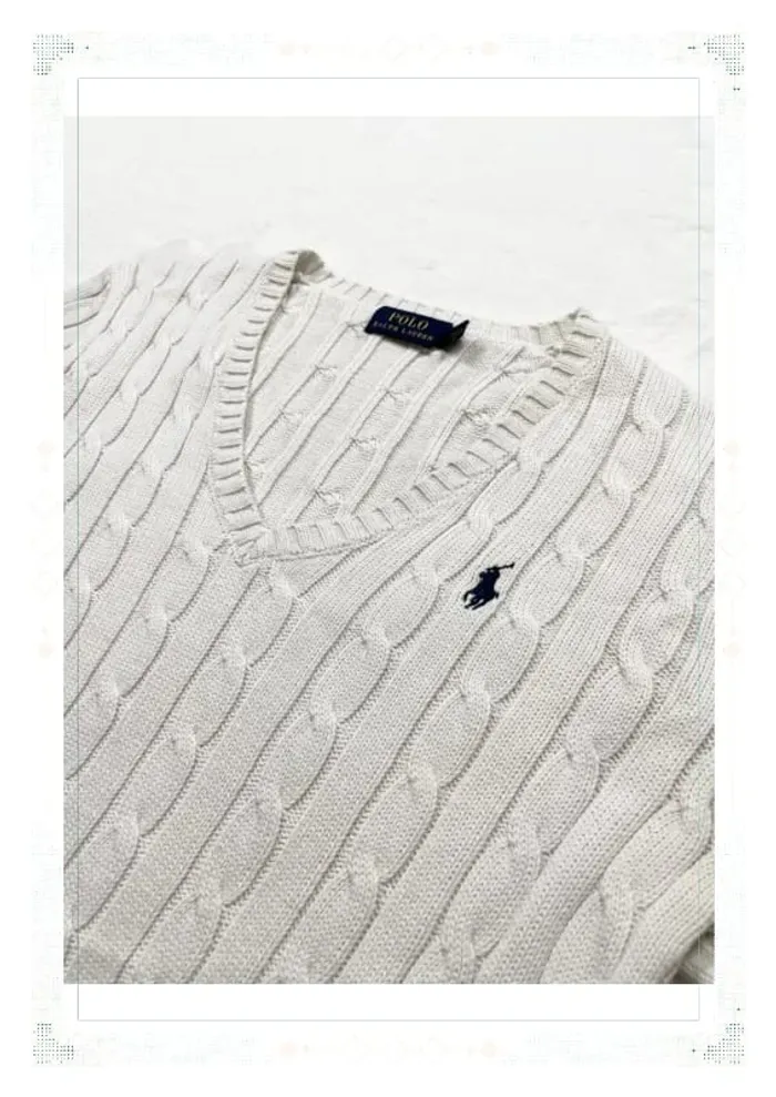 Ralph Lauren pull torsadé blanc femme taille M coton col V - photo numéro 4