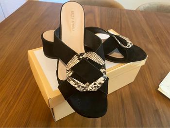 Mules habillées daim noir boucle croco marque Bella Storia- 38
