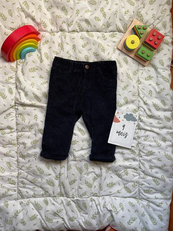 pantalon en velours doublé bleu marine taille réglable 9 mois tape à l'oeil