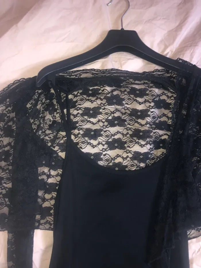 robe noir dentelle avec gilet intégré fête - photo numéro 3