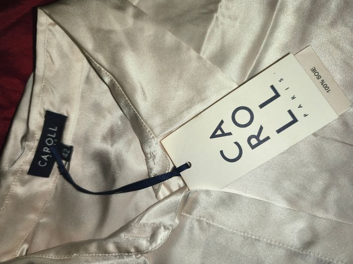 Chemise 100% soie Caroll 42 crème blanc cassé - photo numéro 3