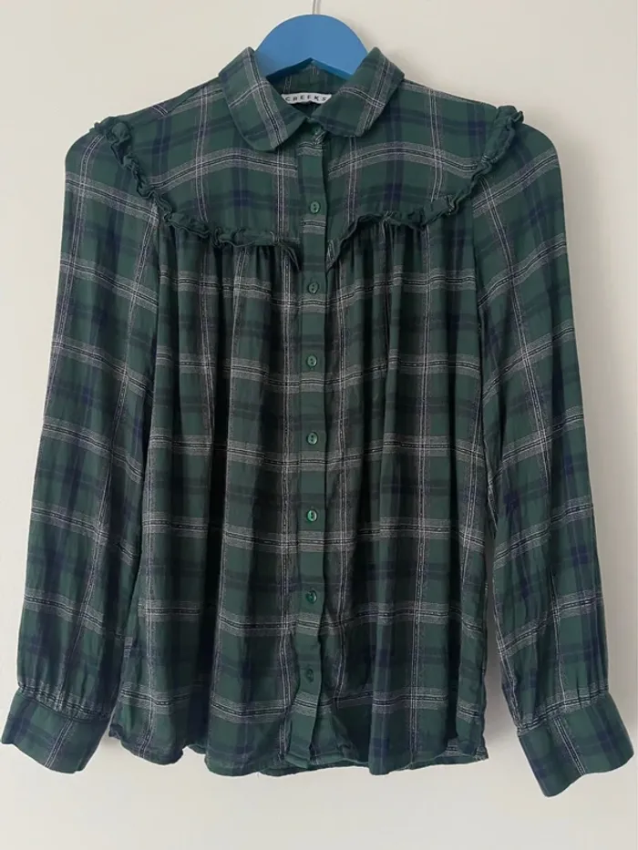 Chemise ou blouse boutonnée Creeks taille 36 motif carreaux style classique
