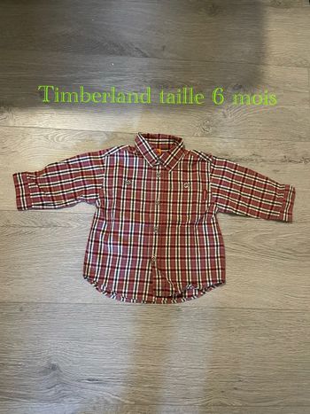 Chemise à manches longues à carreaux bordeaux et blanc neuf Timberland taille 6 mois