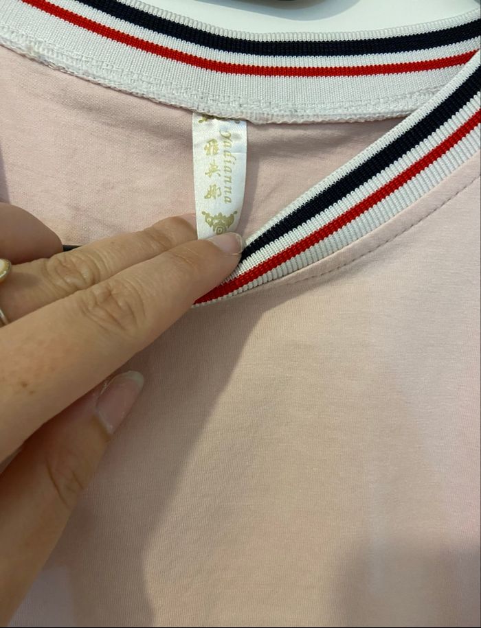 T-shirt rose pâle manches courtes liseré marin - photo numéro 4