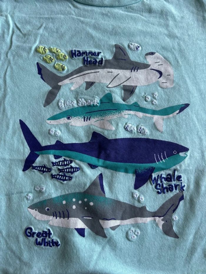 T-shirt manches courtes garcon en coton turquoise thème requins Sergent major taille 4 ans - photo numéro 2