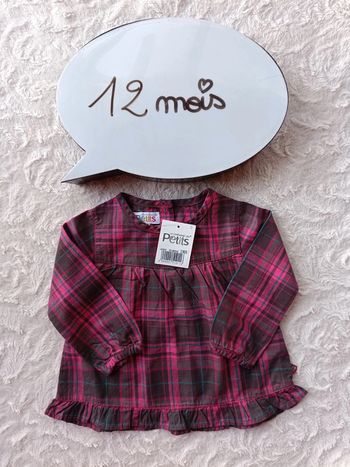Blouse tunique chemise à carreaux manches longues Fille 12 mois la compagnie des petits 100% coton