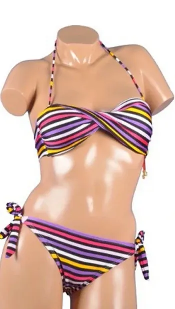 Maillot de bain femme bandeau multi color bretelles détachables taille L Neuf