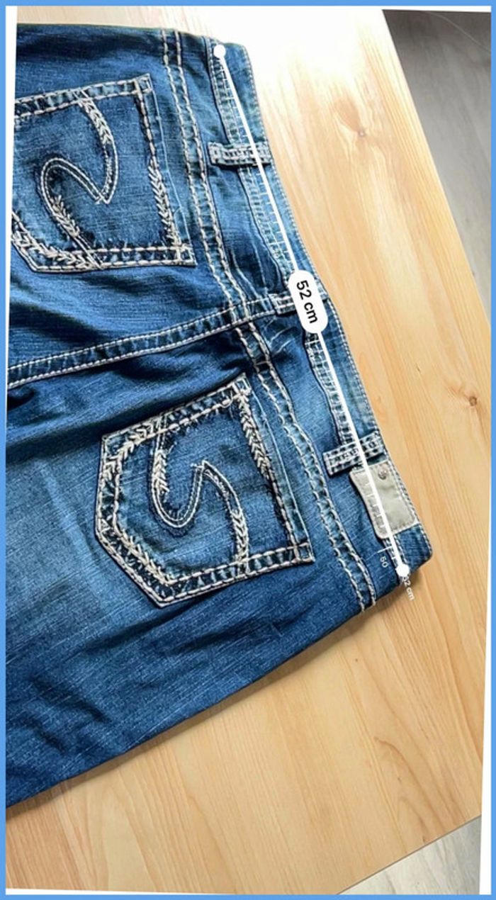 Short en jean vintage brodé bleu marine – Femme XXL - photo numéro 5