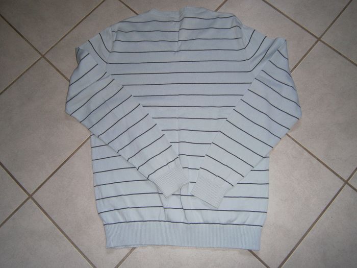 Pull ML bleu ciel rayé gris CELIO Taille L - photo numéro 6