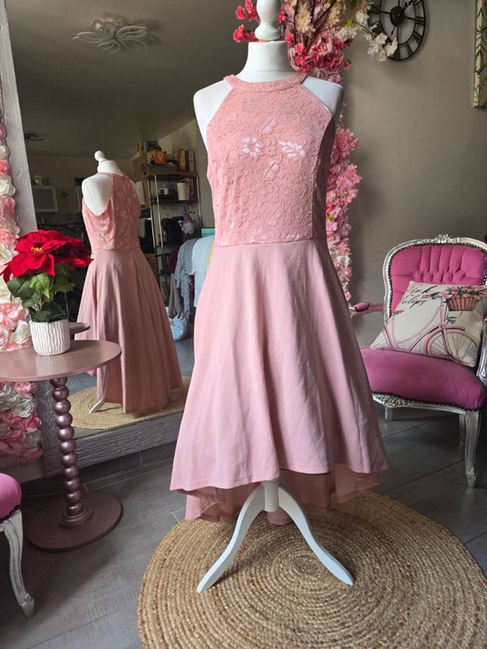 Robe cérémonie élégant rose coquette plus longue derriere taille L - photo numéro 7