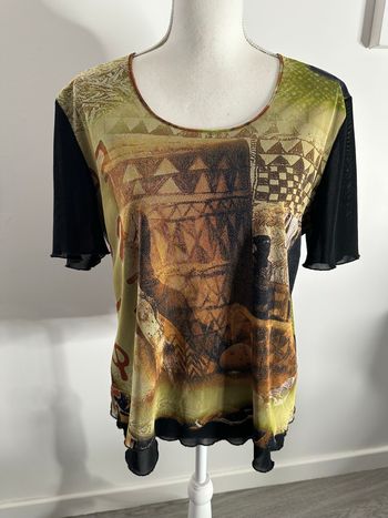 Top en mesh orange et vert Y2K Pause Café T44 XXL