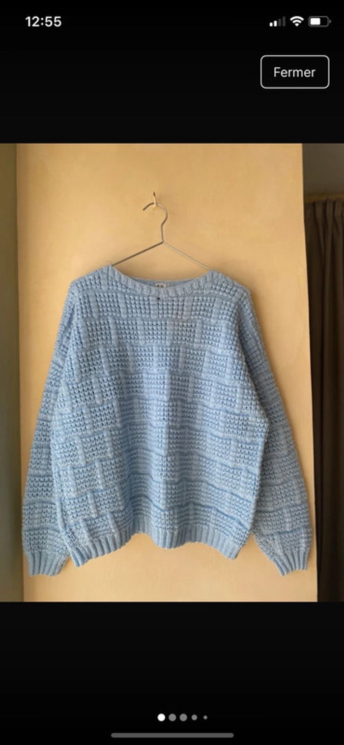 Pull mailles bleu ciel vintage
